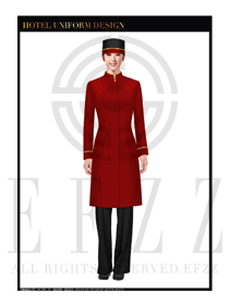 中國紅長款女裝酒店行李生制服設(shè)計(jì)圖1139