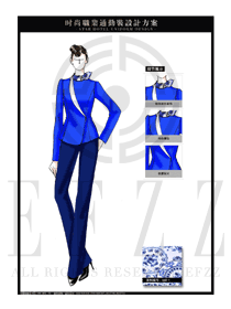 藍(lán)色時尚修身款職業(yè)裝制服設(shè)計圖1300