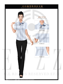 淺藍色女職業裝修身款短袖襯衫設計圖379