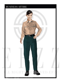 時尚卡其色女款長袖工程服制服設(shè)計圖091