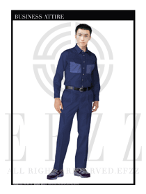時尚深藍色男款長袖工程服制服設計圖098