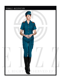 藍色女款保安服短袖服裝款式圖280
