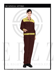 咖啡色女款長袖工程制服設計圖1054
