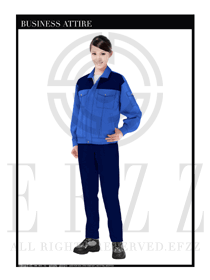 深藍色女款長袖車間工作服裝款式設計圖1066