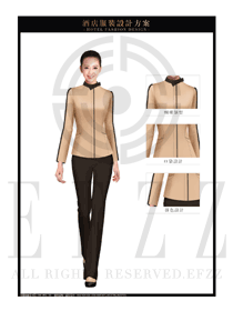 卡其色女款酒店客房服務(wù)員服裝款式設(shè)計圖611