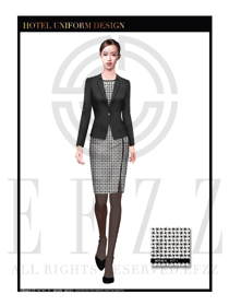 黑色女款裙裝酒店總臺大堂服務(wù)員制服設(shè)計圖986