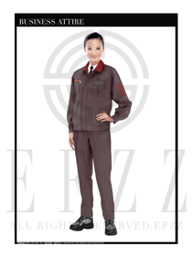 淺咖色女款長袖車間工作服款式設計圖1119
