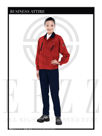 時尚酒紅色長袖女款工程服制服設計圖1123