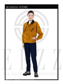 橙色女款長袖車間工作服款式設計圖1124