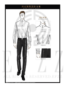 大師手繪白色長袖職業(yè)正裝大堂經(jīng)理服裝款式圖1029