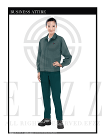 時尚淺綠色長袖女款工程服裝制服設計圖1136