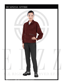 酒紅色女款長袖車間春秋工程服制服設(shè)計圖1151