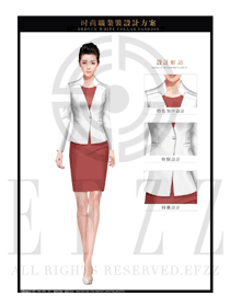 酒紅色女秋冬職業(yè)裝套裙款制服設(shè)計(jì)圖1428