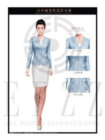 時尚淺藍(lán)色修身款女秋冬職業(yè)裝款式設(shè)計圖1439