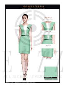 OL時(shí)尚粉綠色女職業(yè)裝夏裝制服設(shè)計(jì)圖692