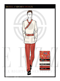 時(shí)尚米白色長(zhǎng)袖男款中餐服務(wù)員制服款式設(shè)計(jì)圖1792