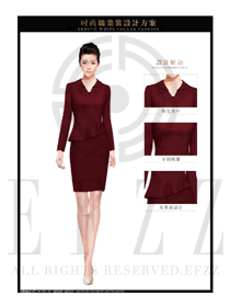 棗紅色女秋冬職業(yè)裝套裙制服設計圖1449