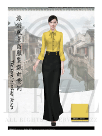 最新原創黃色長裙款西餐廳咨客制服設計圖564