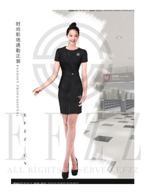 黑色條紋連衣裙款女職業(yè)裝夏裝制服設(shè)計圖736