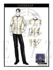 米色長袖男款中餐服務員制服設計圖1851