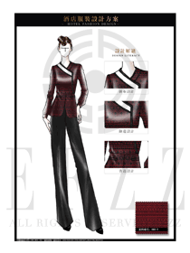 紅色修身女款中餐服務員制服設計圖1854