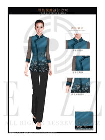 原創(chuàng)制服設(shè)計墨綠色女款中餐服務(wù)員服裝款式圖1939