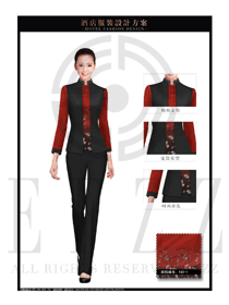 新款酒紅色女款中餐服務(wù)員制服設(shè)計圖1943