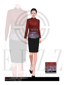 新款暗紅色女款酒店大堂經(jīng)理制服設計圖869