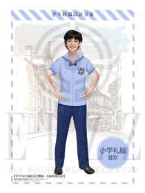 淺藍色短袖男款小學禮服夏款校服款式設計圖002