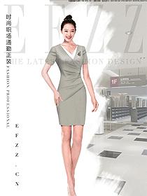 OL時(shí)尚淺灰色女職業(yè)裝夏裝制服設(shè)計(jì)圖742