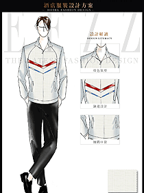 白色長袖男款SPA會(huì)所服務(wù)生制服設(shè)計(jì)圖605