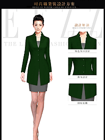 時尚綠色女秋冬職業裝服裝設計圖1495