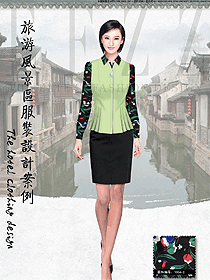 原創制服設計青綠色女款西餐服務員服裝款式圖1289