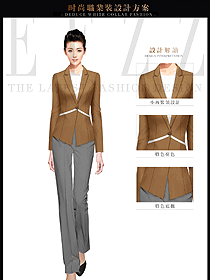 時尚咖啡色女秋冬職業裝服裝設計圖1508