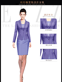 淺紫色短裙套裝女秋冬職業裝服裝設計圖1510