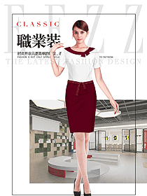 原創制服設計紅色短裙款女職業裝短袖襯衫設計圖381