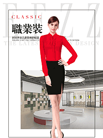 原創(chuàng)制服設(shè)計紅色女職業(yè)裝長袖襯衫服裝款式圖314