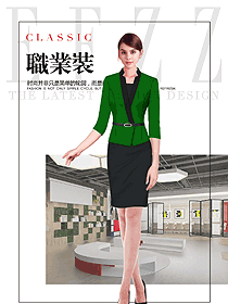時尚綠色女職業(yè)裝夏裝制服設(shè)計圖749