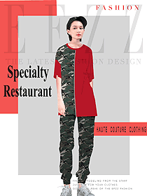 原創(chuàng)設(shè)計女款軍綠色拼色快餐廳服務(wù)員服裝款式圖250