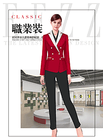 原創(chuàng)制服設(shè)計紅色女秋冬職業(yè)裝款式效果圖1545