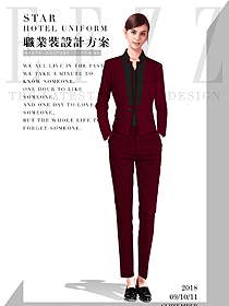原創(chuàng)制服設(shè)計棗紅色女秋冬職業(yè)裝款式效果圖1582
