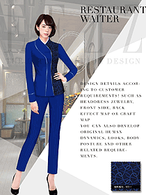 原創制服設計深藍色女款中餐服務員服裝款式圖2030
