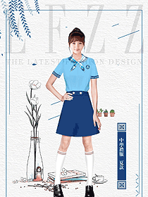 淺藍色女款學(xué)生服校服款式設(shè)計圖156