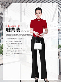時尚深紅色女職業裝短袖襯衫款式圖392