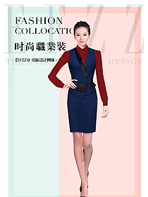 時尚藍色女職業(yè)裝馬夾款服裝款式圖353