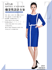 時(shí)尚藍(lán)色連衣裙款女職業(yè)裝夏裝制服設(shè)計(jì)圖780