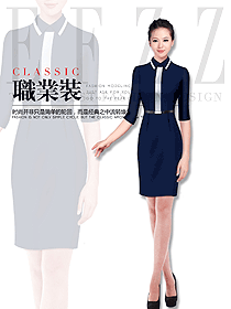 深藍色女職業裝夏裝制服設計圖878