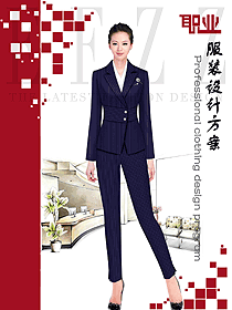 時尚藏藍色條紋款女秋冬職業裝制服設計圖1676