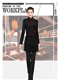原創(chuàng)制服設計中式女款服務員服裝款式圖395