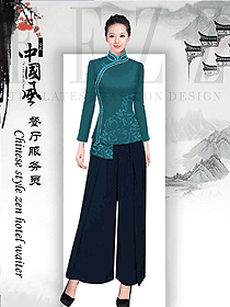 原創制服設計女款中餐服務員服裝款式圖2061